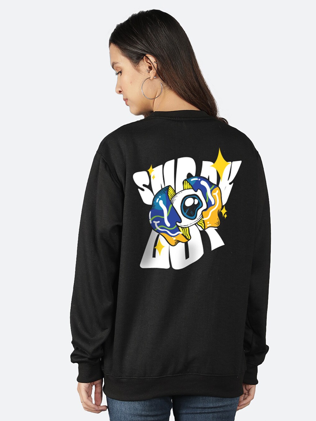 

Mad Over Print Typography Printed Fleece Sweatshirt, Black