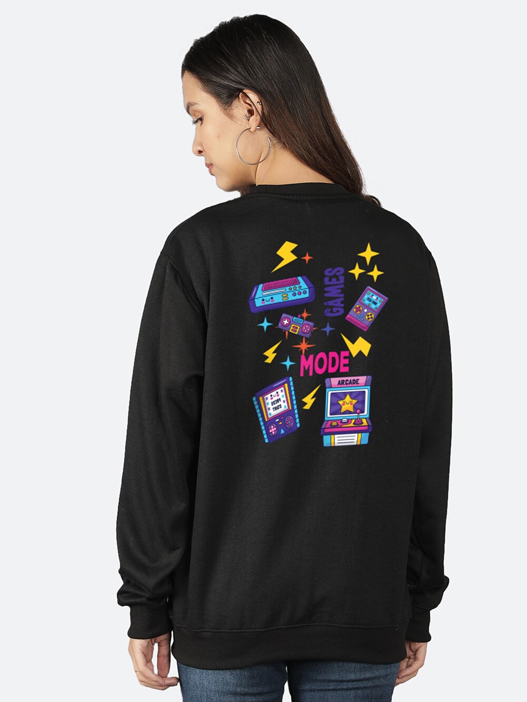 

Mad Over Print Typography Printed Fleece Sweatshirt, Black