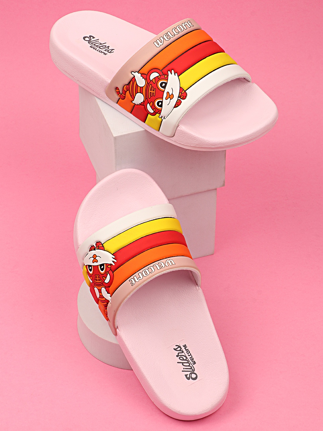 

WELCOME Kids Printed Open Toe Sliders, Pink
