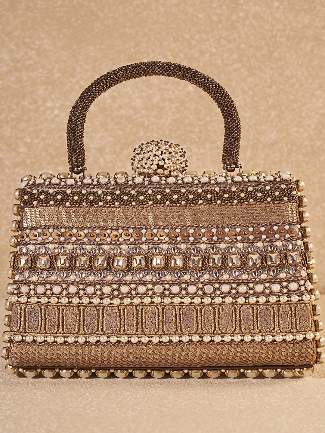 

Tarun Tahiliani Embellished Handheld Bag, Gold