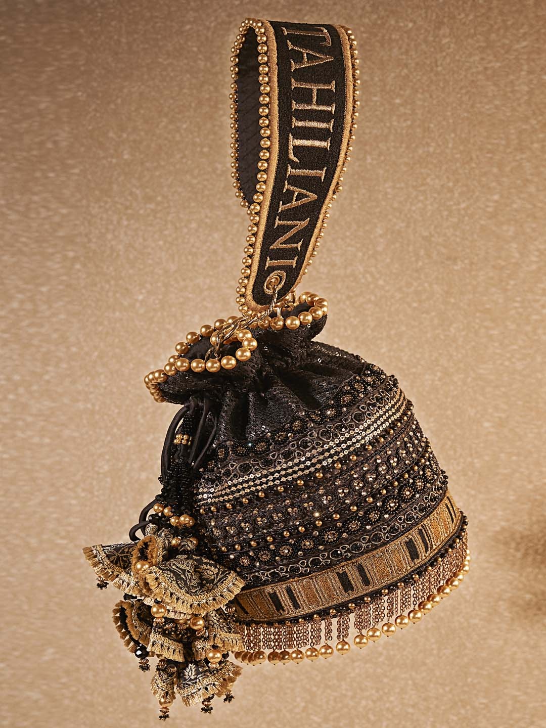 

Tarun Tahiliani Embellished Potli Clutch, Black