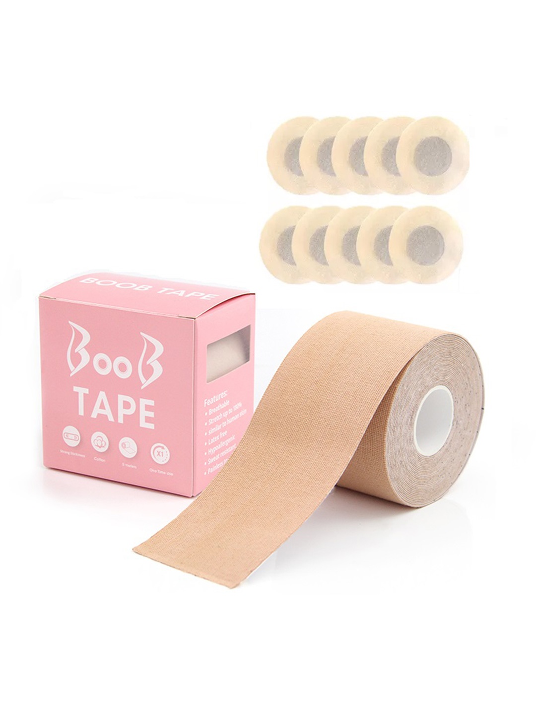 

PLUMBURY Body Tape With 5-Pcs Stick-On Nipple Pasties Set, Beige