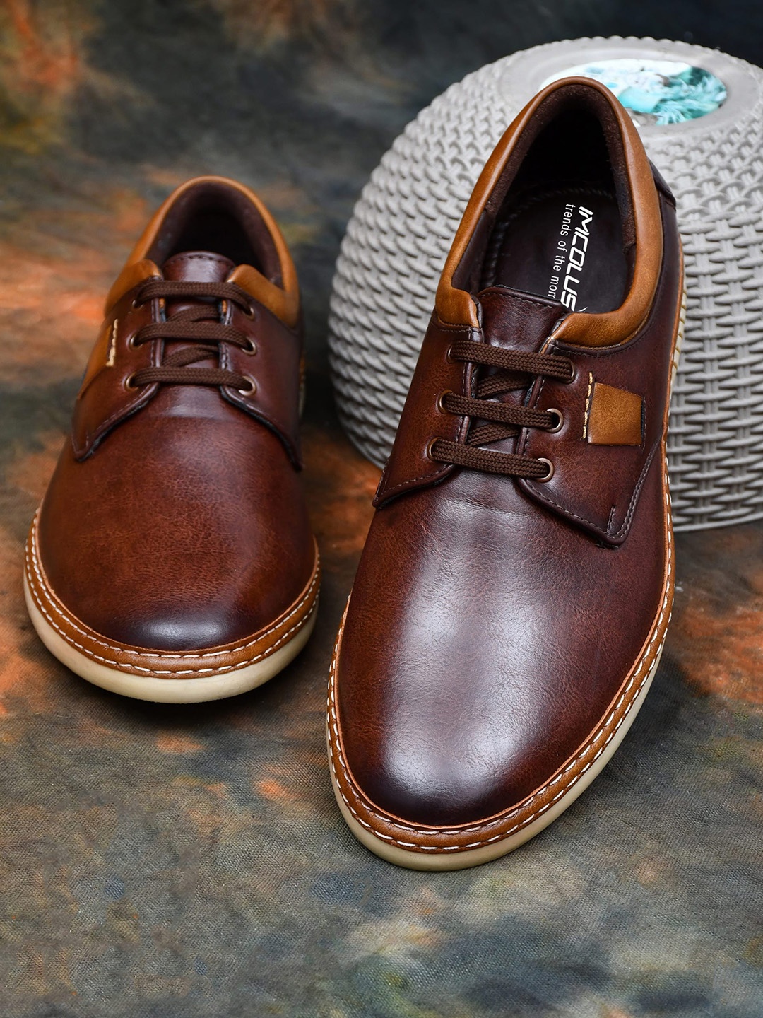 

IMCOLUS Men Textured Lace-Up Derbys, Brown
