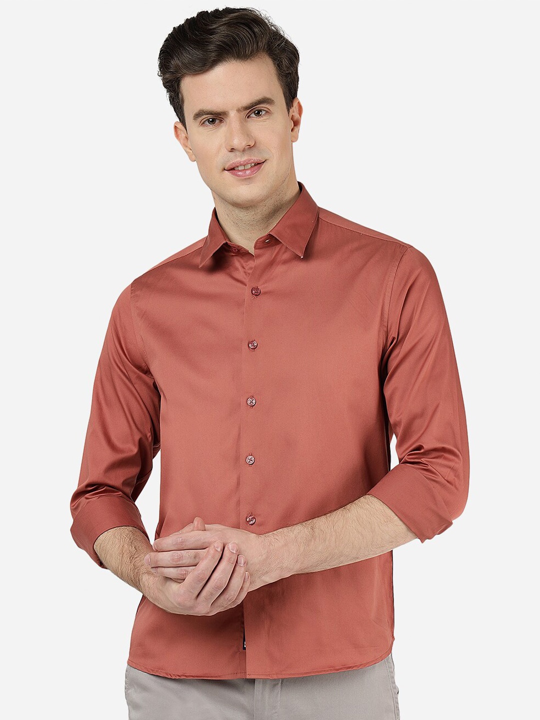 

Greenfibre Slim Fit Cutaway Collar Pure Cotton Casual Shirt, Brown