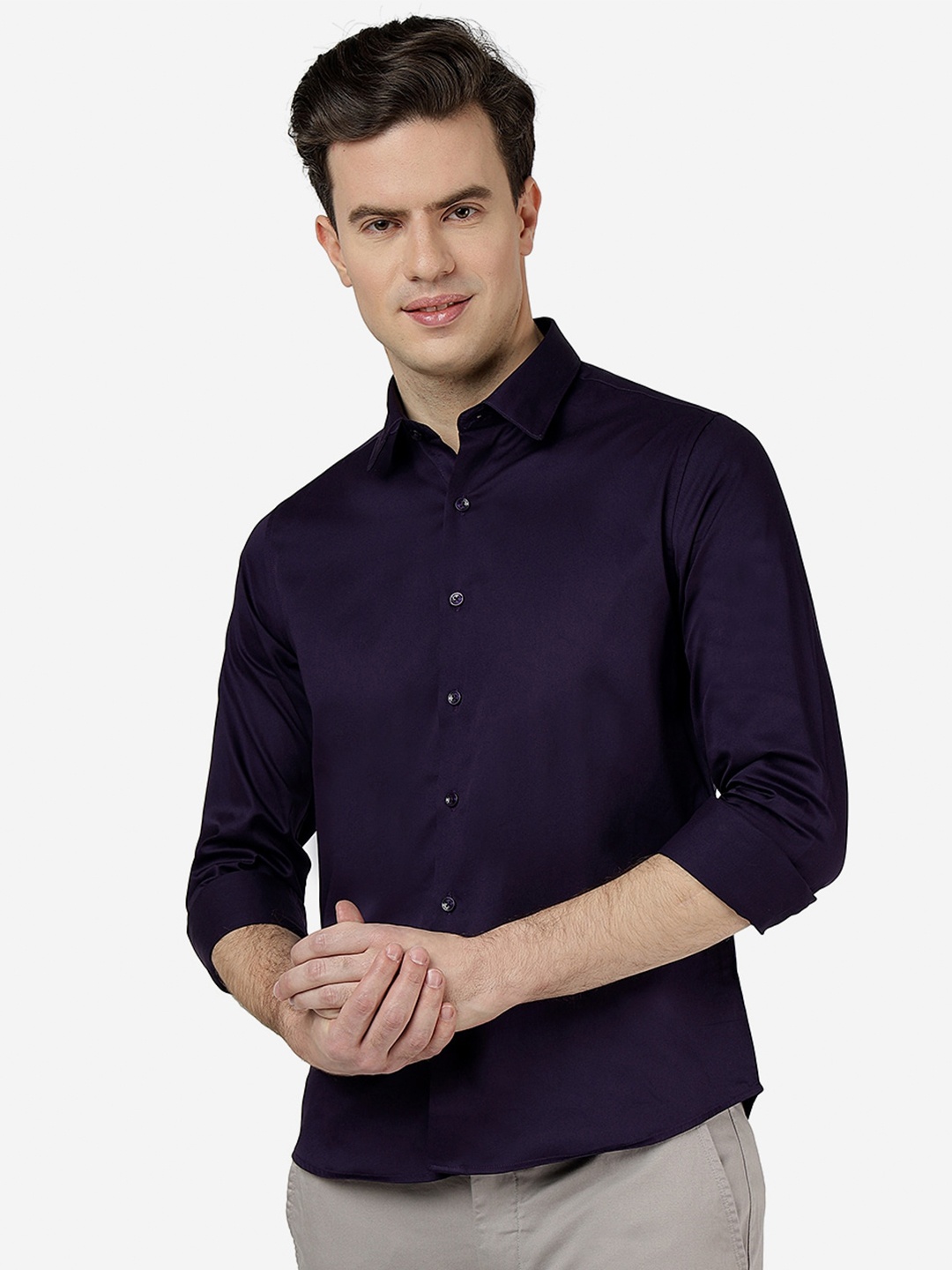 

Greenfibre Spread Collar Slim Fit Cotton Casual Shirt, Purple