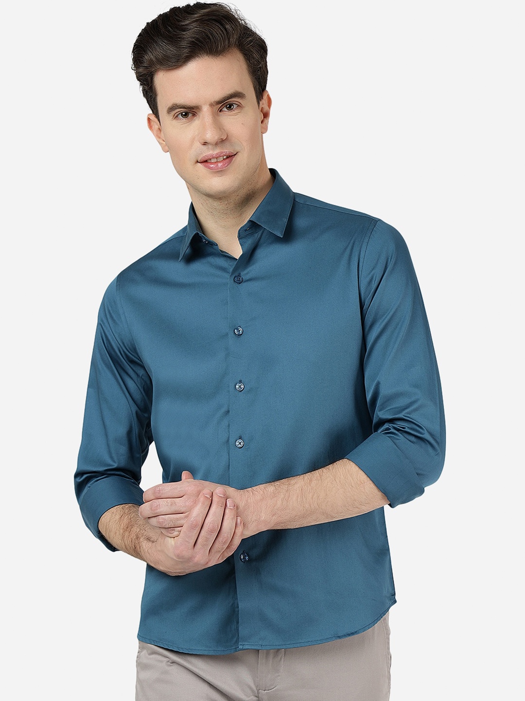 

Greenfibre Spread Collar Slim Fit Cotton Casual Shirt, Blue