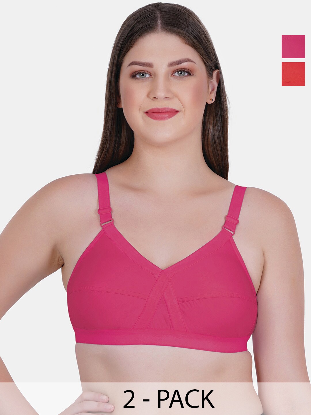 

Reveira Pack of 2 Medium Coverage Bra with All Day Comfort, Pink
