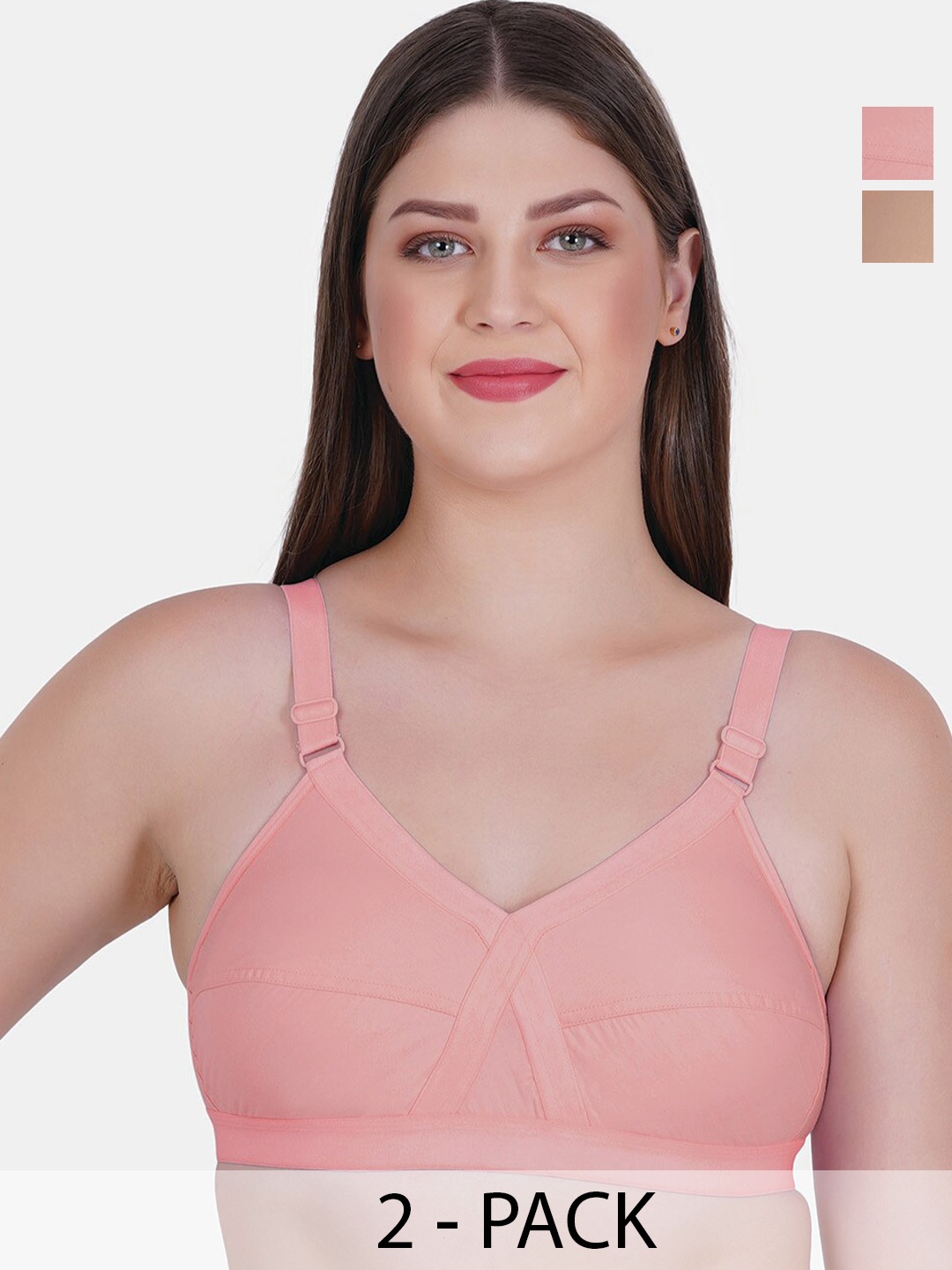 

Reveira Pack Of 2 Medium Coverage Bra All Day Comfort, Beige