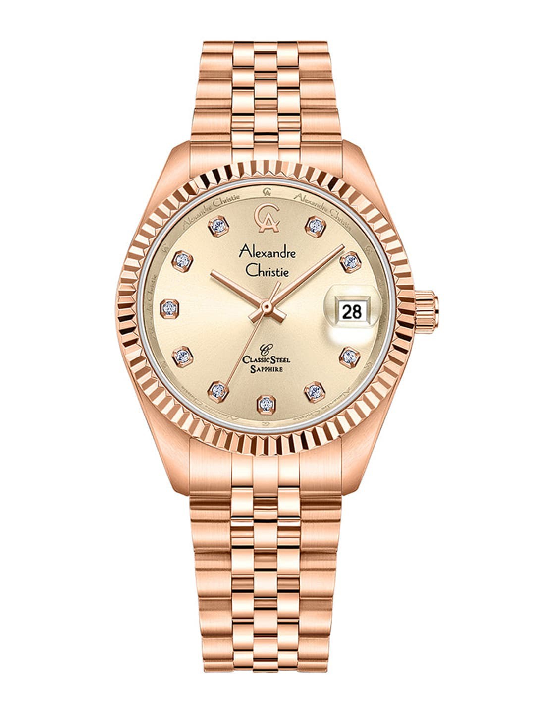 

Alexandre Christie Women Water Resistance Stainless Steel Analogue Watch 5013LDBRGLN, Rose gold