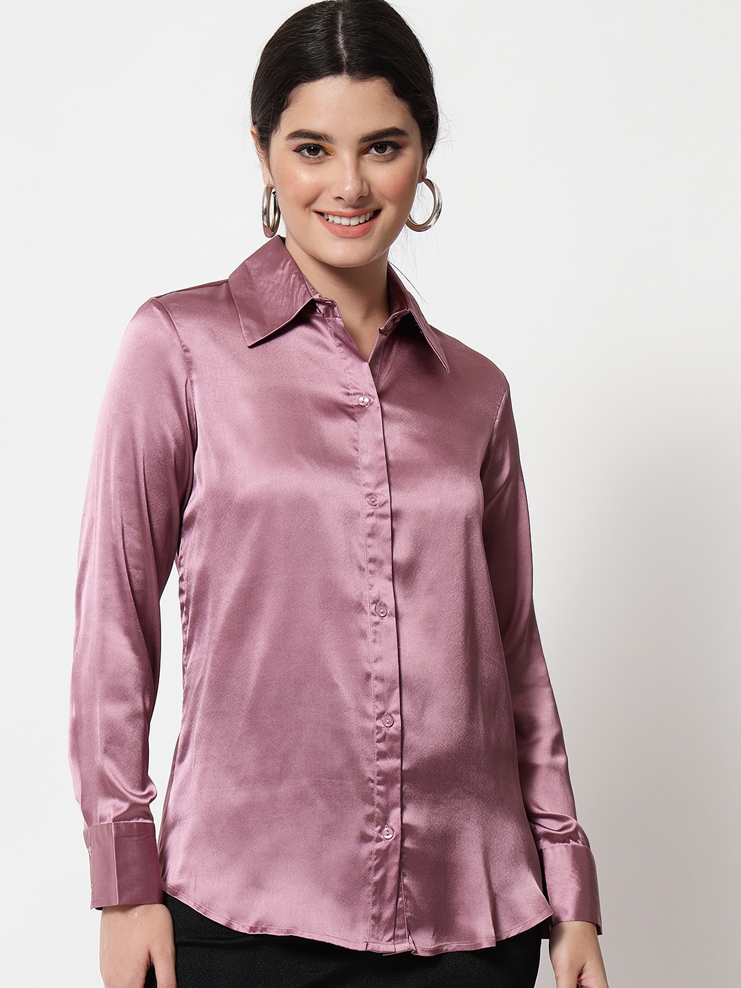 

Chemistry Spread Collar Satin Casual Shirt, Lavender