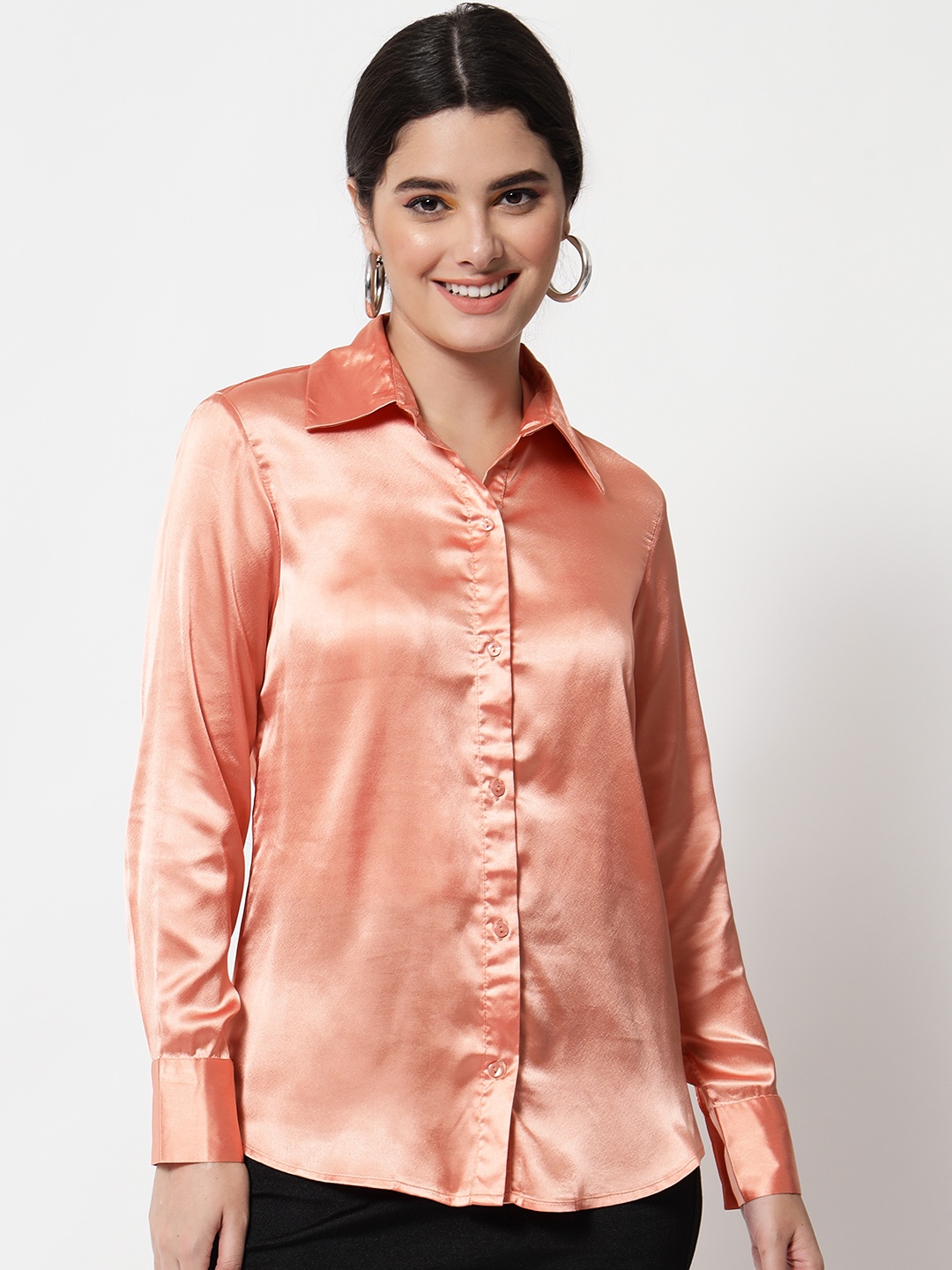 

Chemistry Spread Collar Satin Casual Shirt, Peach