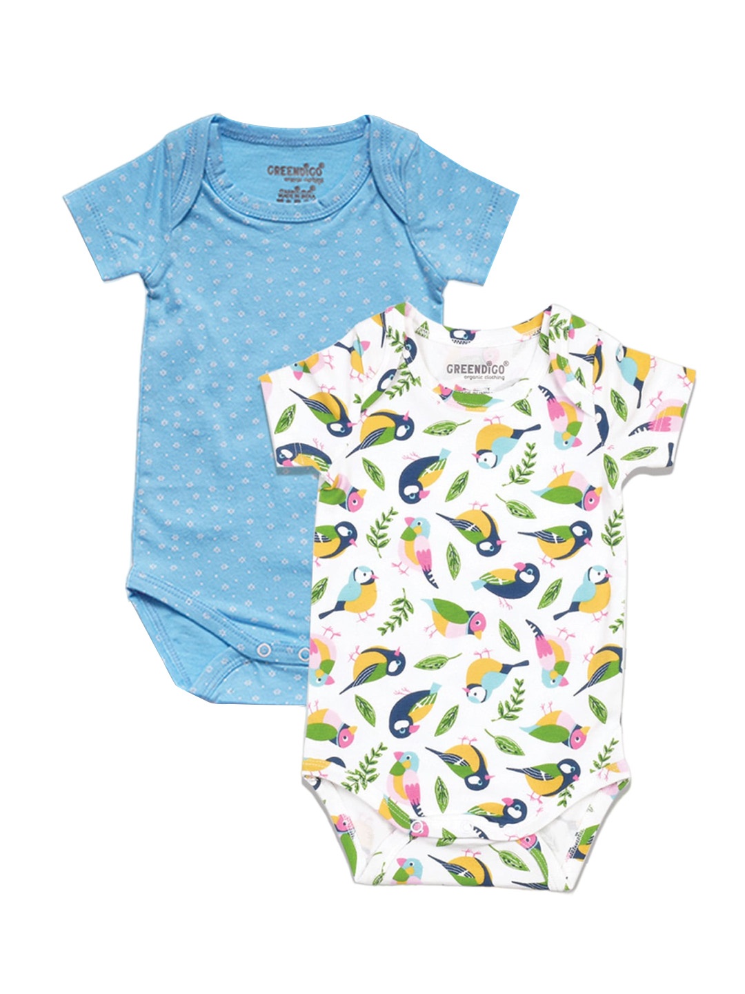 

GREENDIGO Infant Pack of 2 Printed Organic Cotton Bodysuits, White