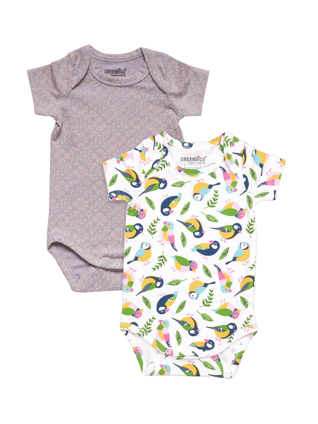 

GREENDIGO Infant Pack of 2 Printed Organic Cotton Bodysuits, Purple