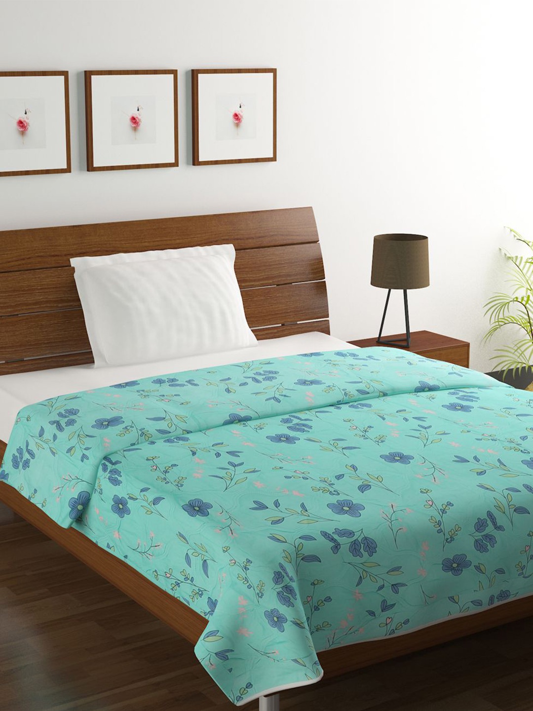 BELLA TRUE Green Floral Microfiber AC Room 380 GSM Single Bed Comforter