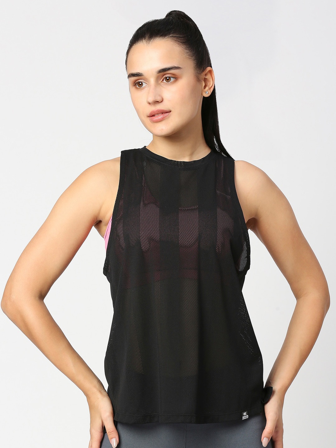 

LAASA SPORTS Semi Sheer Oversized Tank Top, Black