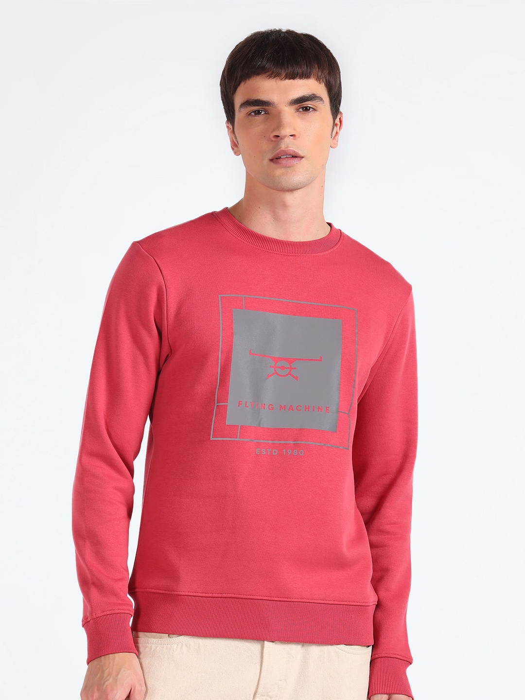 

Flying Machine Graphic Printed Long Sleeves Pullover Sweatshirt, Red