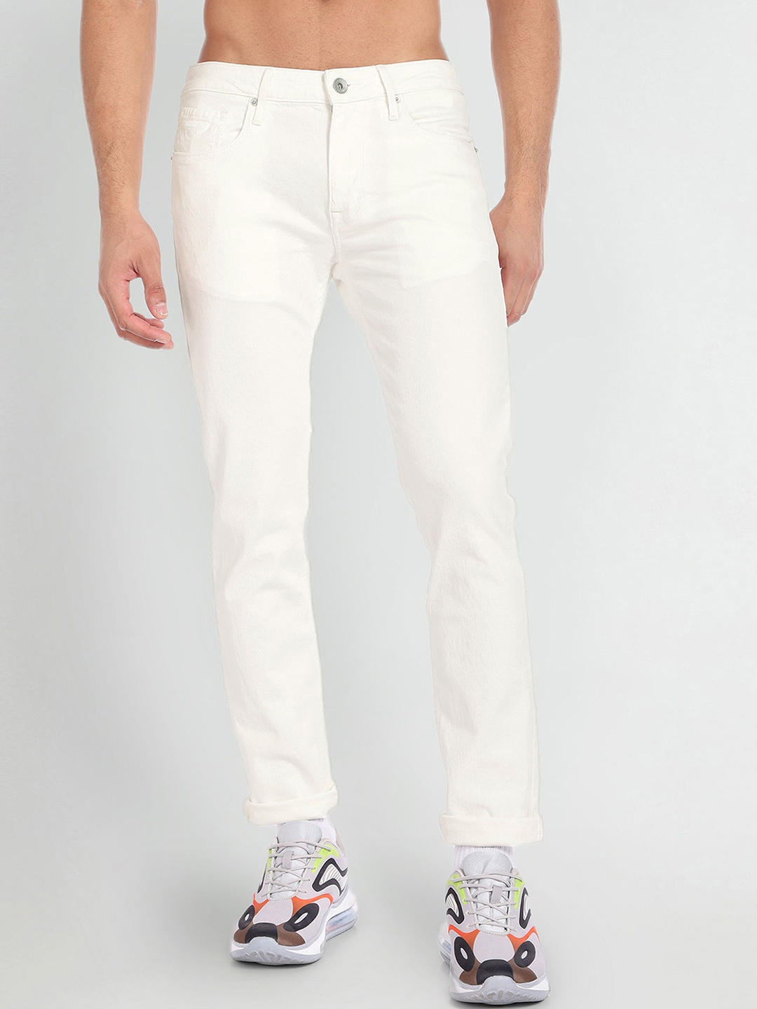 

Flying Machine Men Mid Rise Tapered Fit Clean Look Cotton Jeans, White