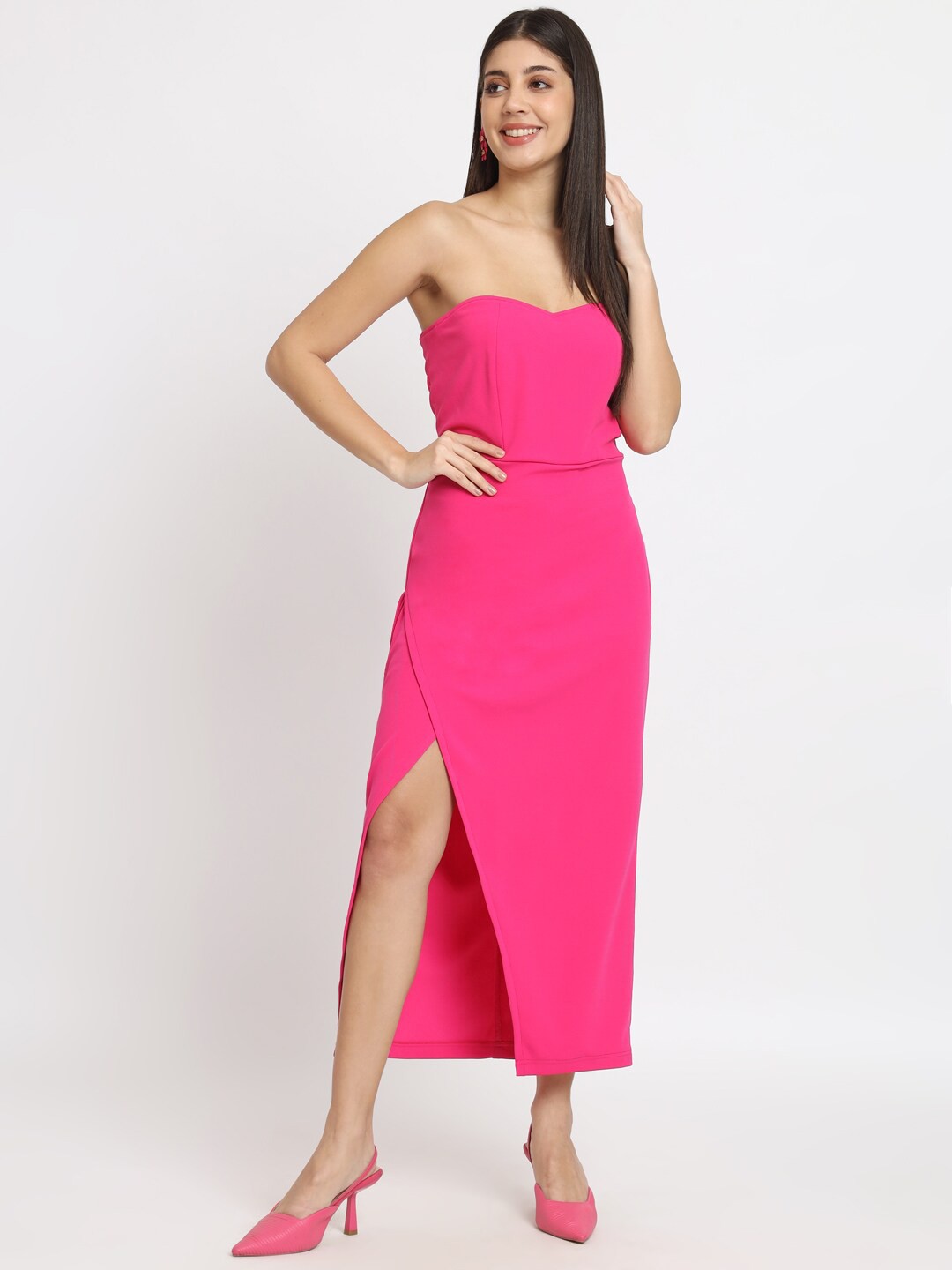 

ISAM Strapless A-Line Midi Dress, Pink