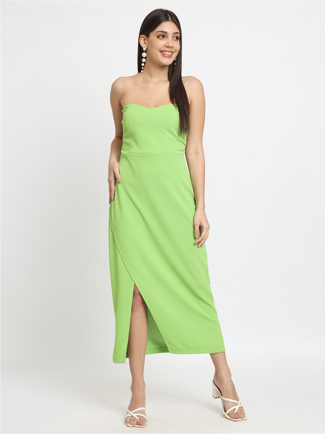 

ISAM Strapless Sheath Midi Dress, Fluorescent green