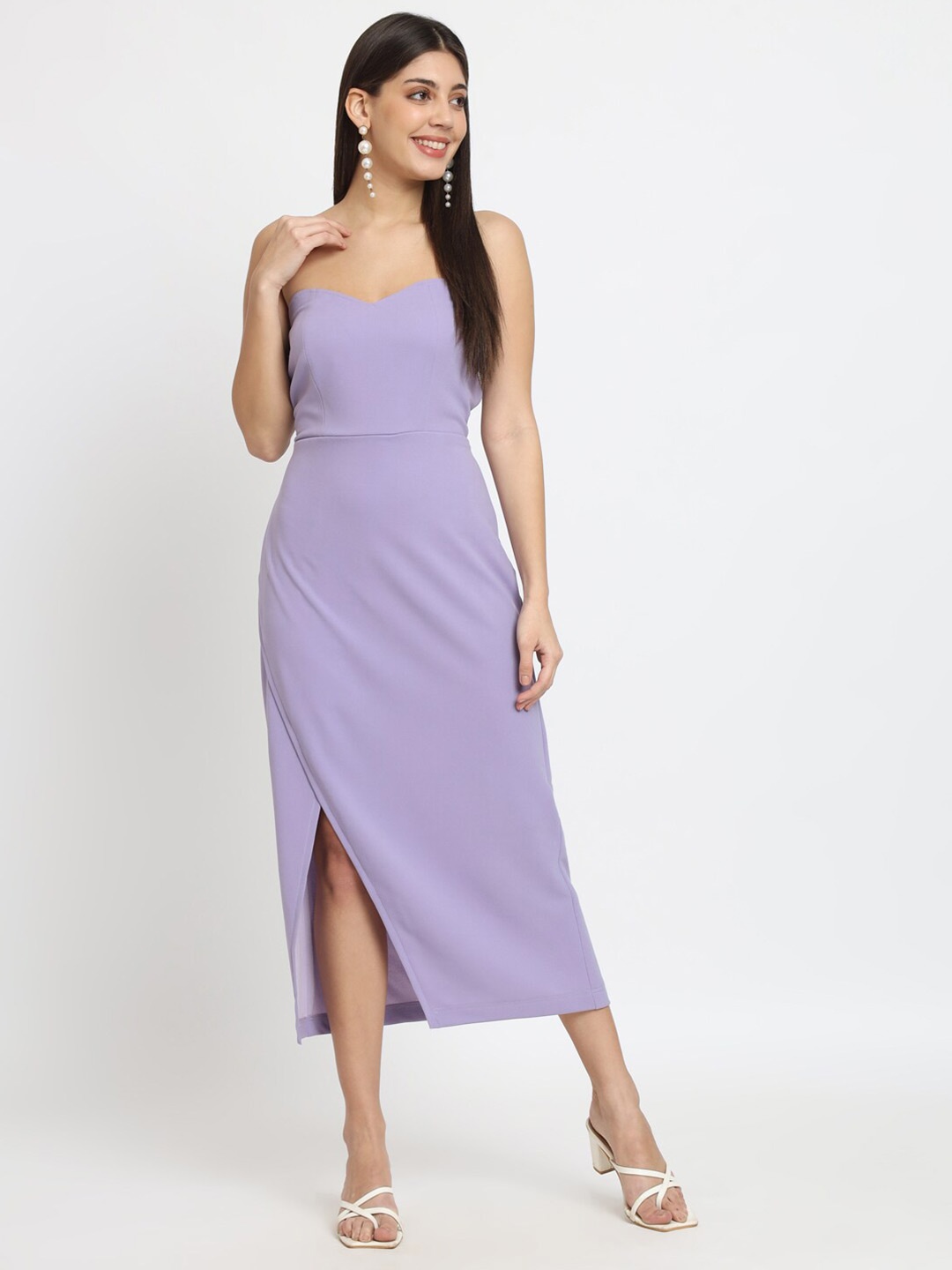 

ISAM Strapless Scuba Sheath Midi Dress, Lavender
