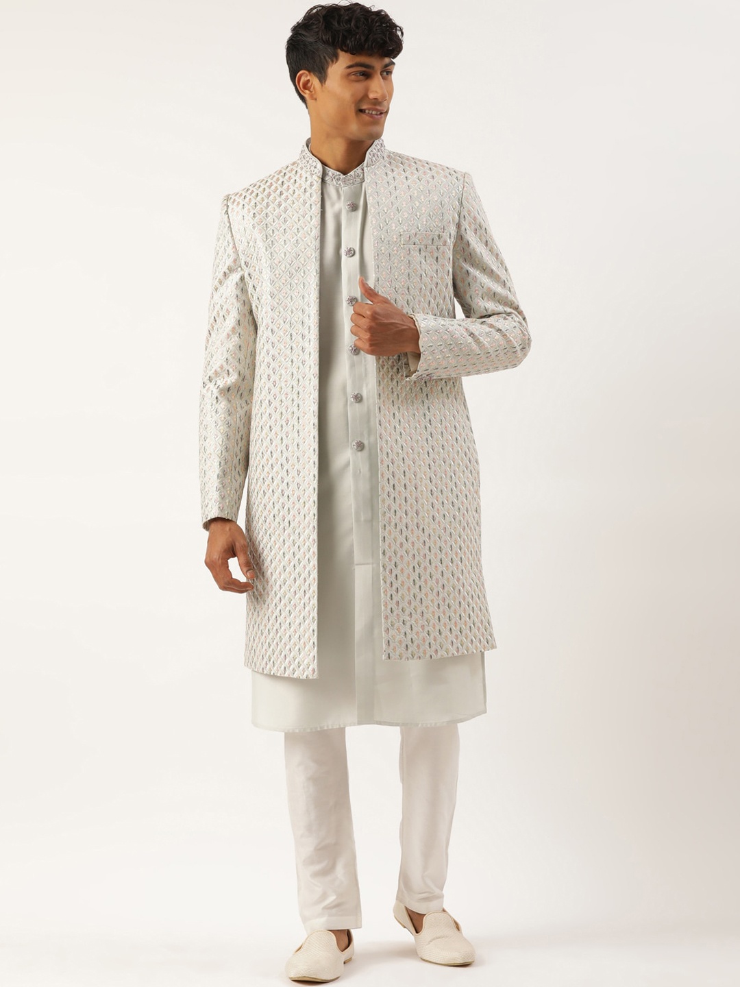 

TheEthnic.Co Embroidered Sherwani Set, Blue