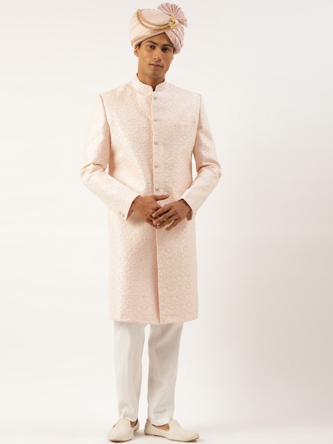 

TheEthnic.Co Embroidered Sherwani Set, Pink