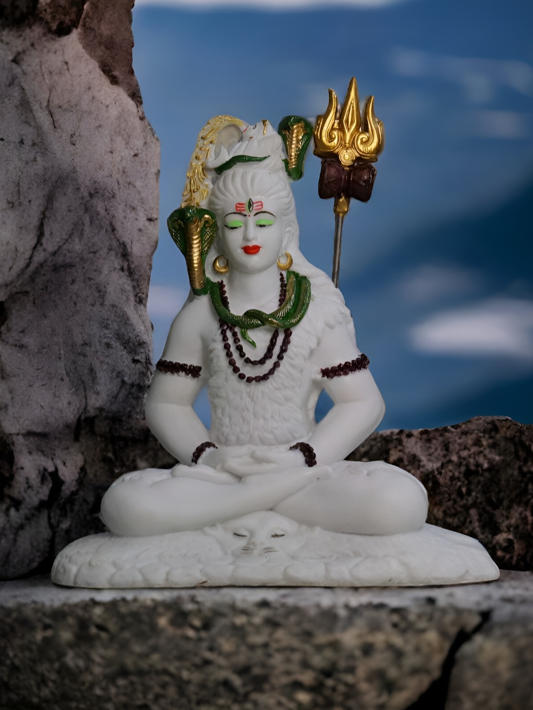 

SANKALAN CREATIONS White& Green Religious Marble Shiv Idol Showpiece