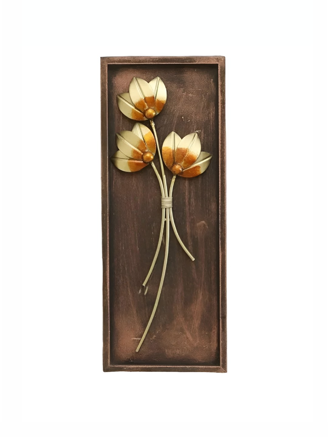 

SANKALAN CREATIONS Brown &Gold Tone Wooden Floral and Botanical Leaf Wall Art