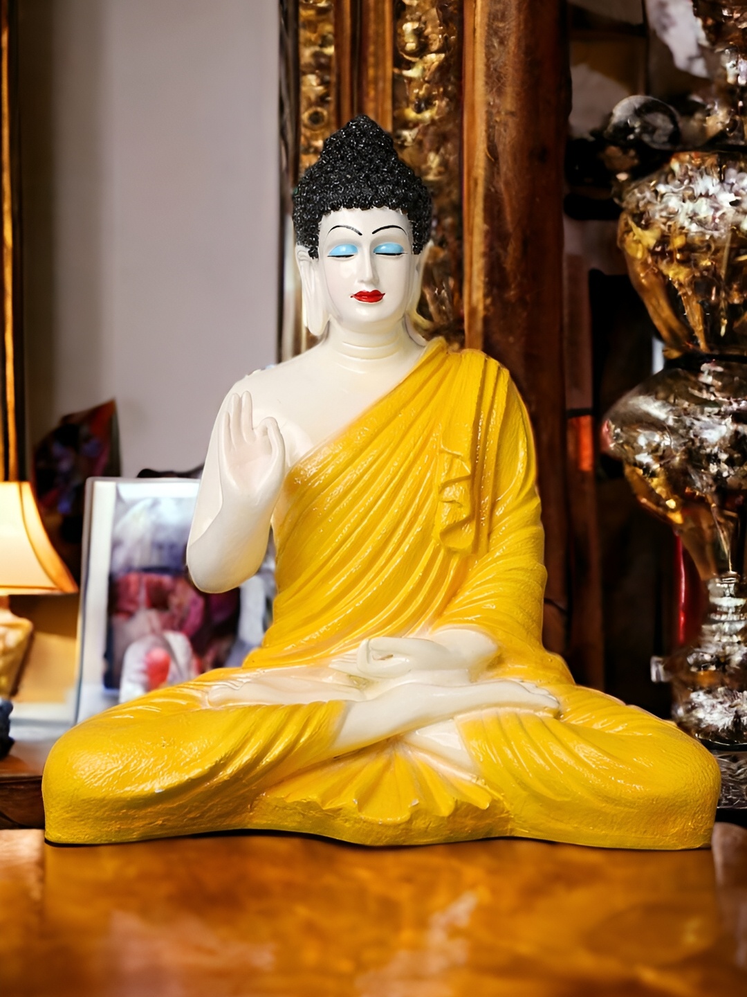 

SANKALAN CREATIONS Yellow &White Polyresin Buddha idol Showpiece