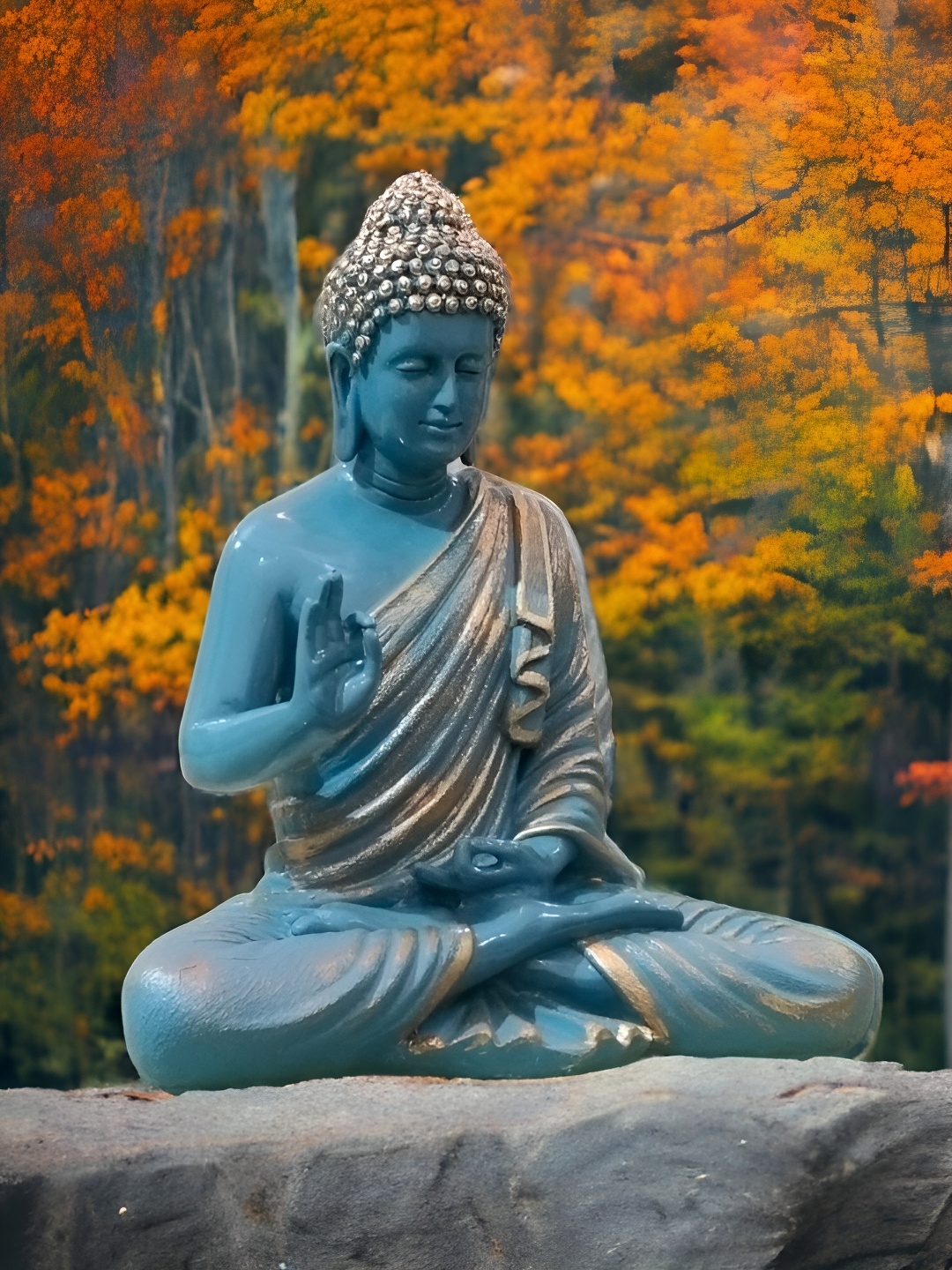 

SANKALAN CREATIONS Blue & Gold Toned Meditating Buddha Idol Figurine Showpiece