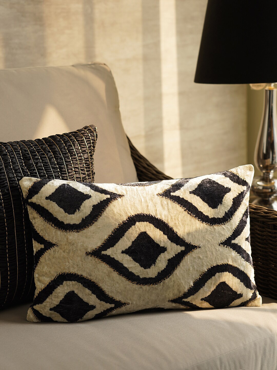 

Pure Home and Living Black and Beige Embroidered Rectangle Cushion Cover
