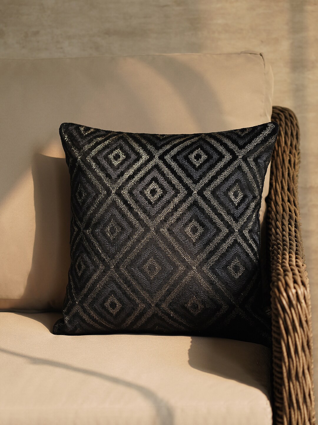 

Pure Home and Living Black and Beige Embroidered Square Cushion Cover