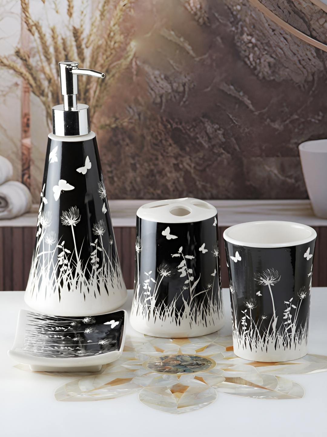 

Kookee Black & White 4 pieces Abstract Ceramic Bath Accessories Set