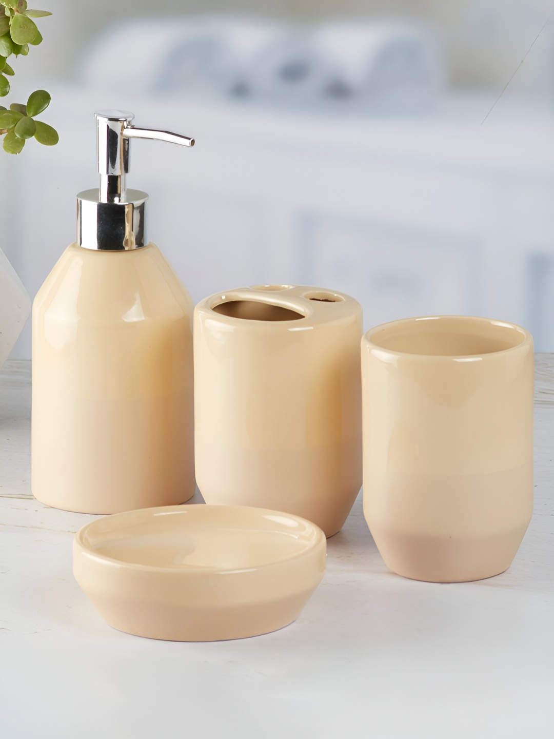 

Kookee Beige 4 piece Abstract Ceramic Bath Accessories Set