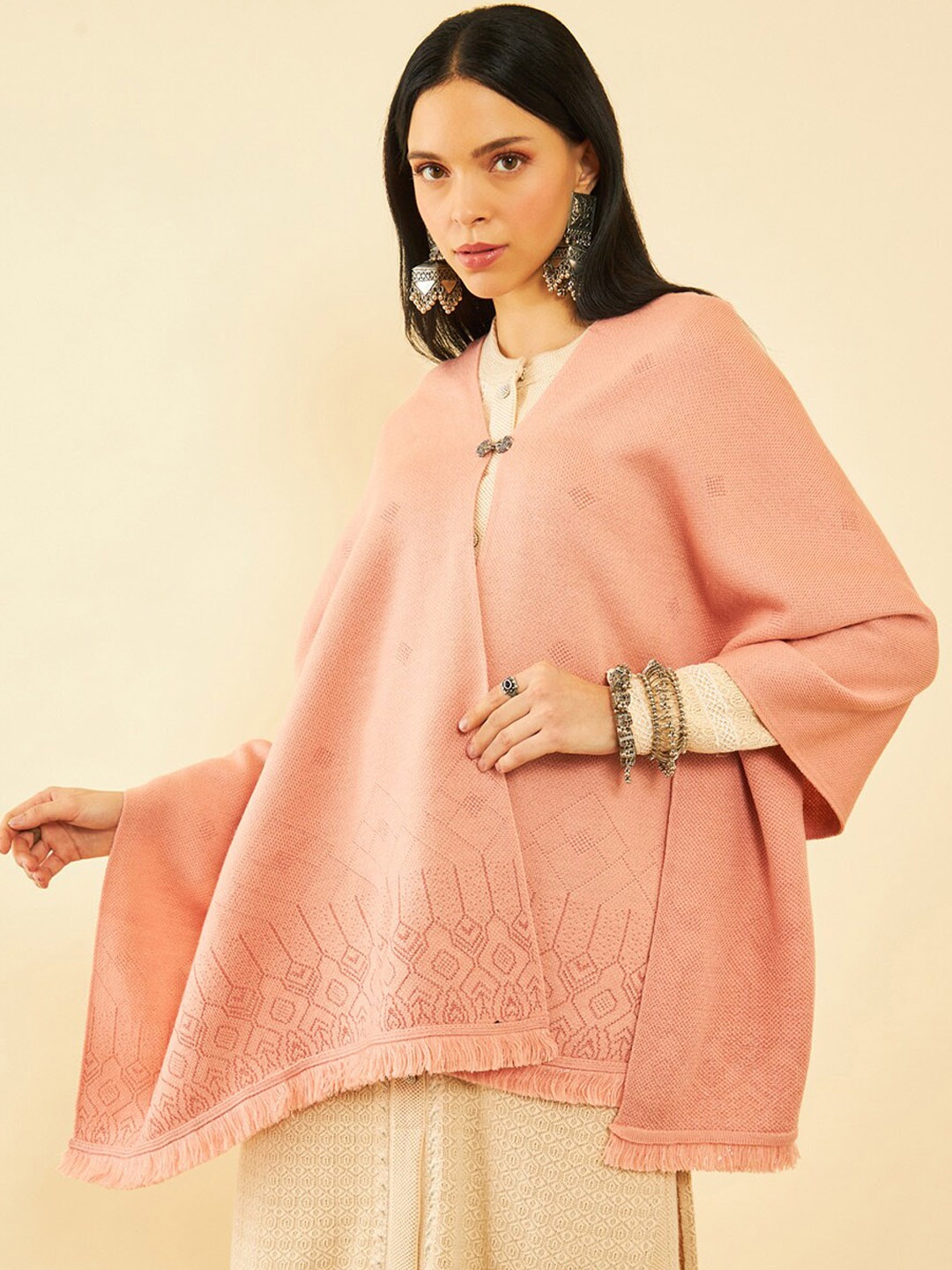 

Soch Geometric Pattern Woven Design Acrylic Shawl, Peach