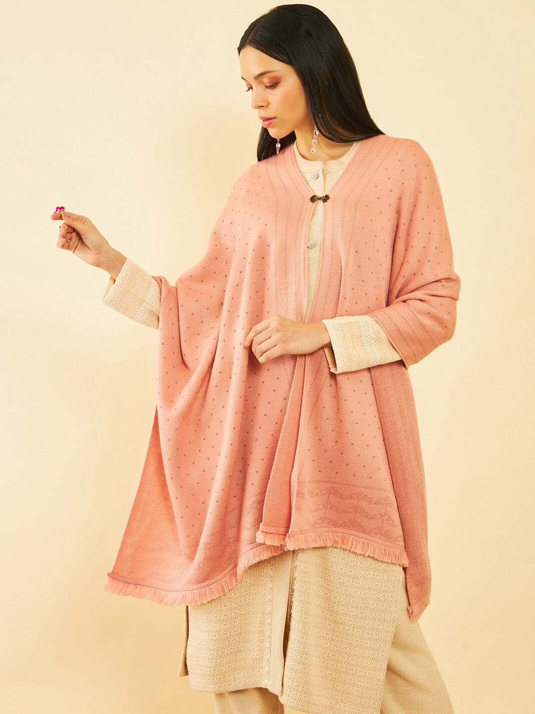 

Soch Geometric Woven Design Acrylic Shawl, Peach