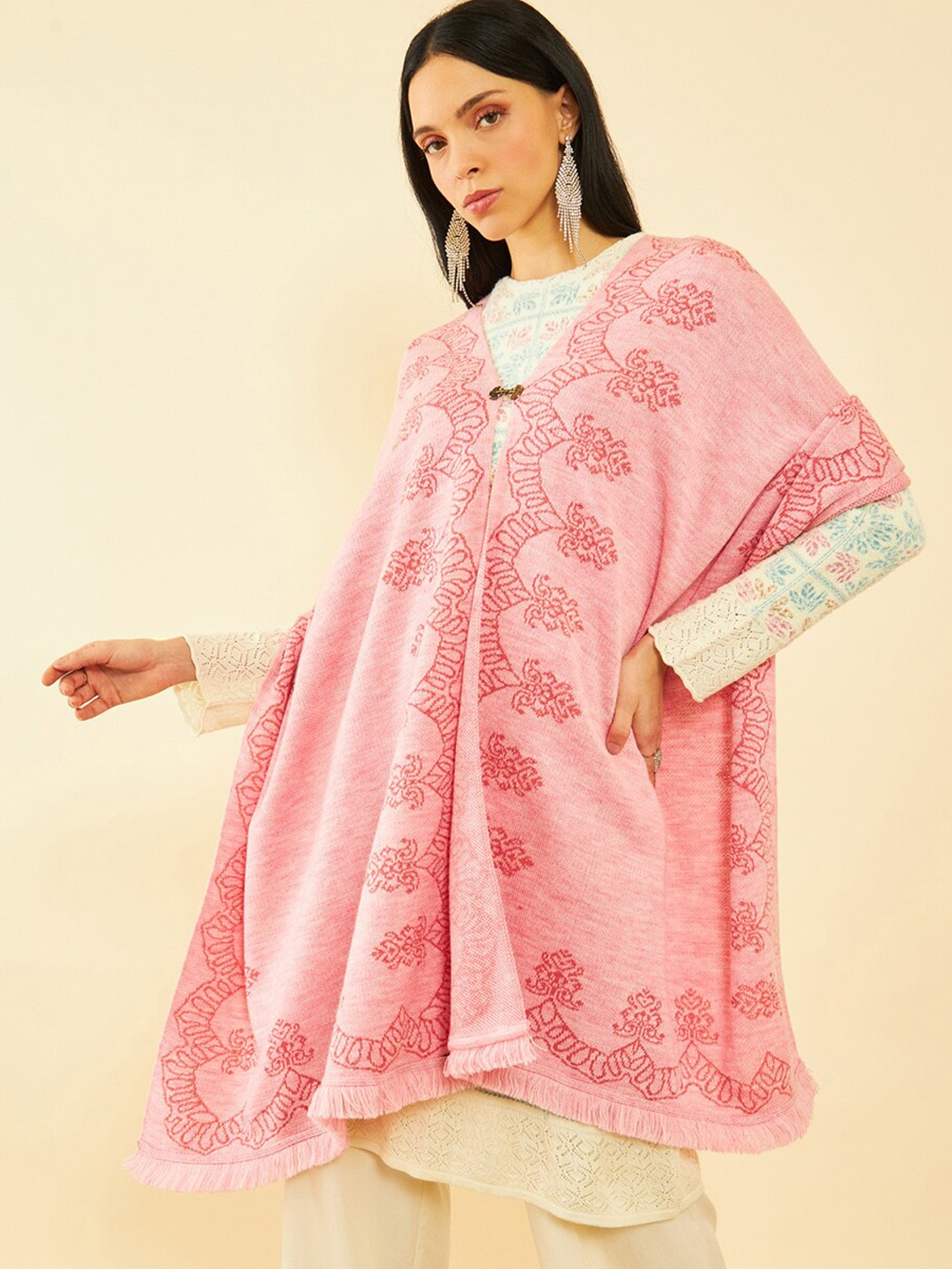 

Soch Ethnic Motifs Printed Acrylic Shawl, Pink