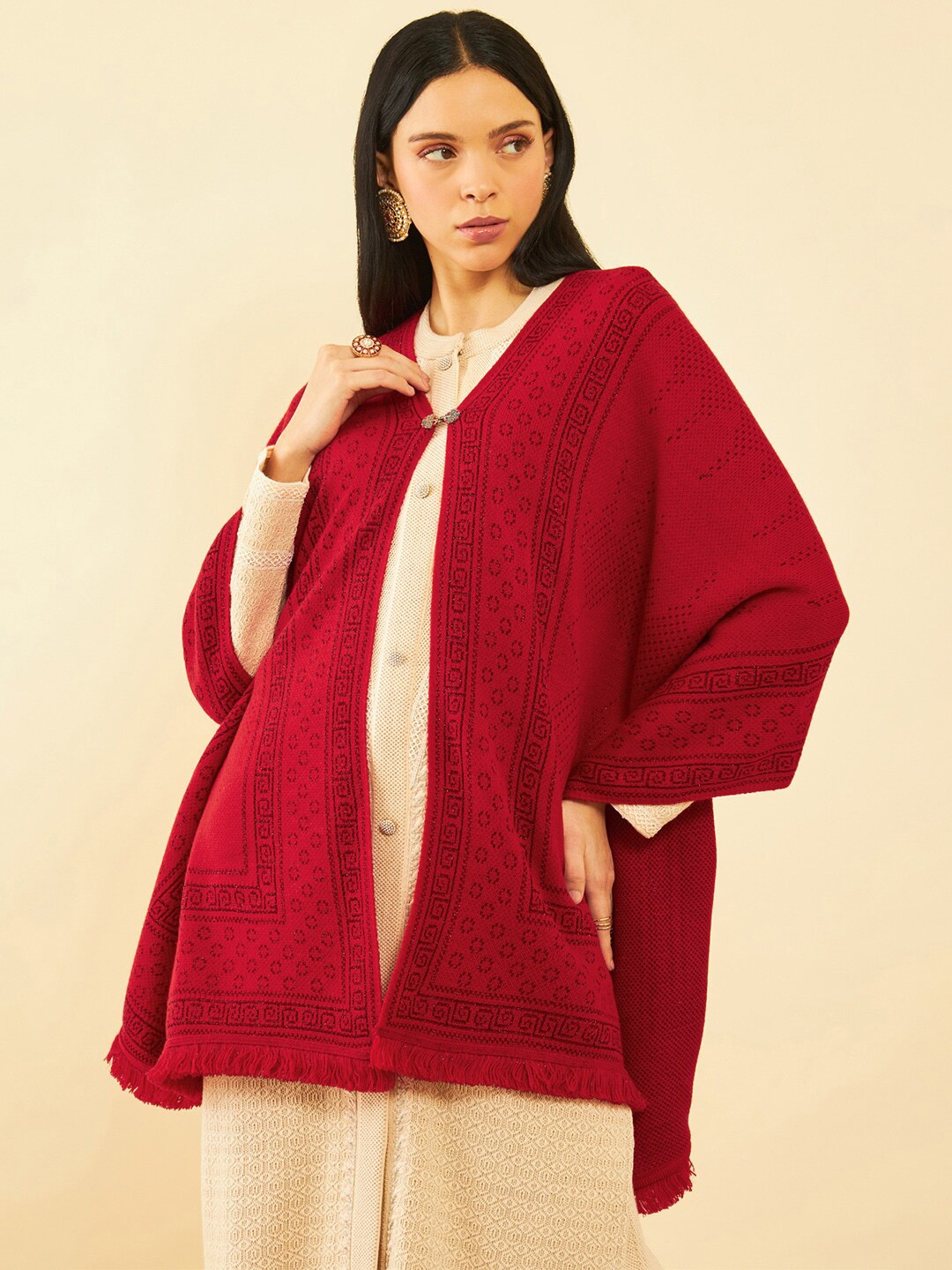 

Soch Geometric Woven Design Acrylic Shawl, Red