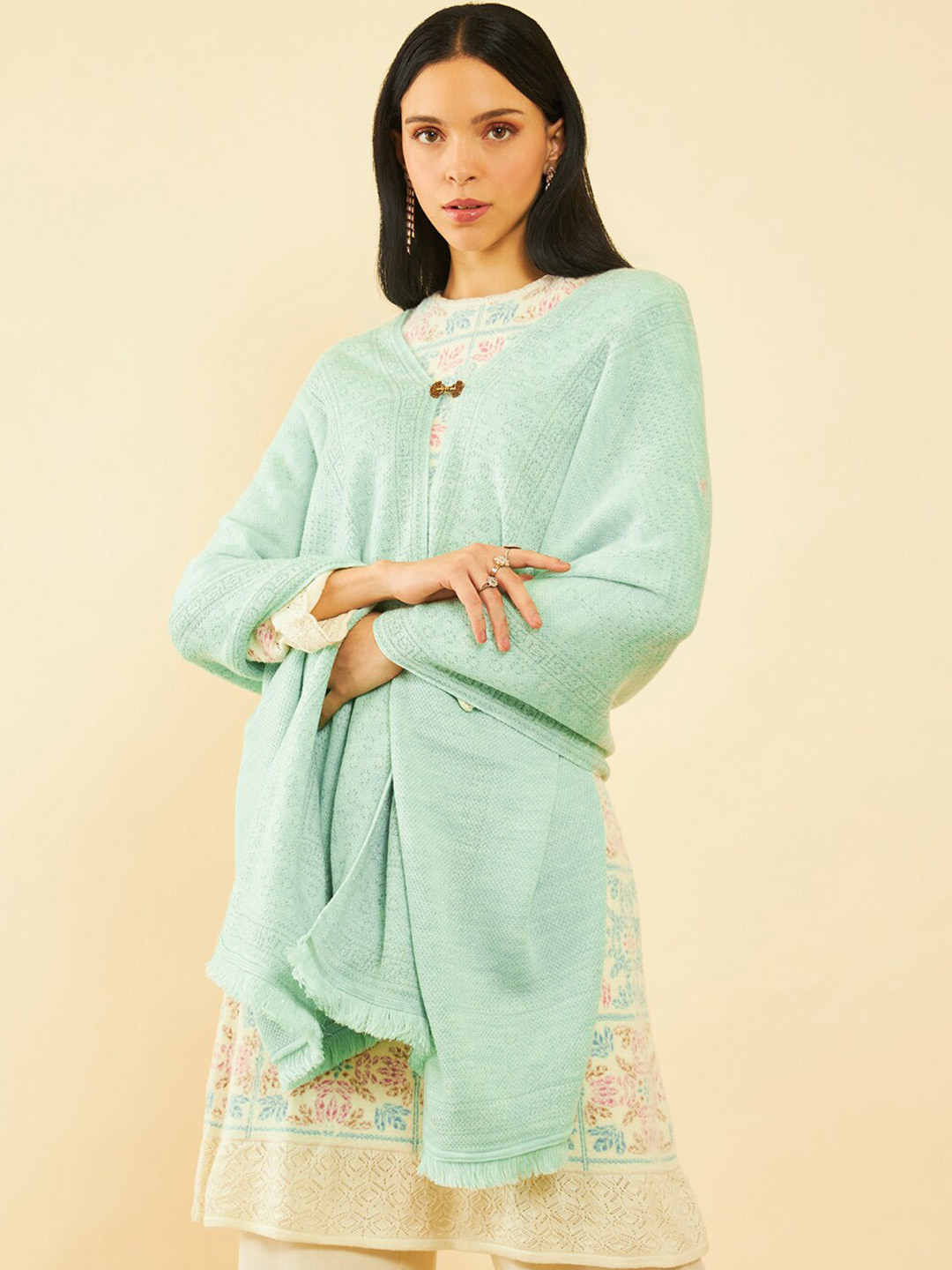 

Soch Geometric Woven Design Acrylic Shawl, Green