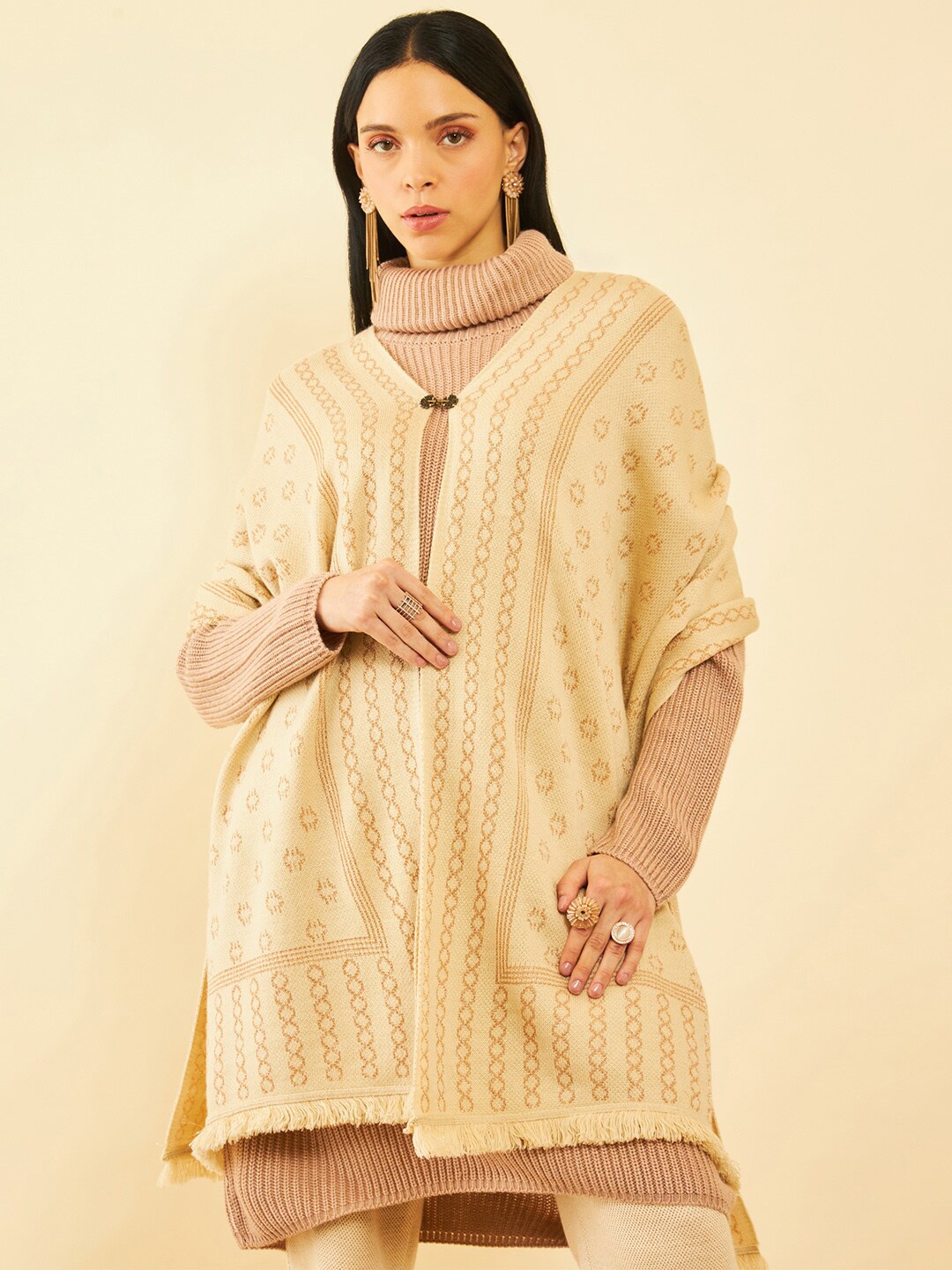 

Soch Geometric Woven Design Acrylic Shawl, Cream