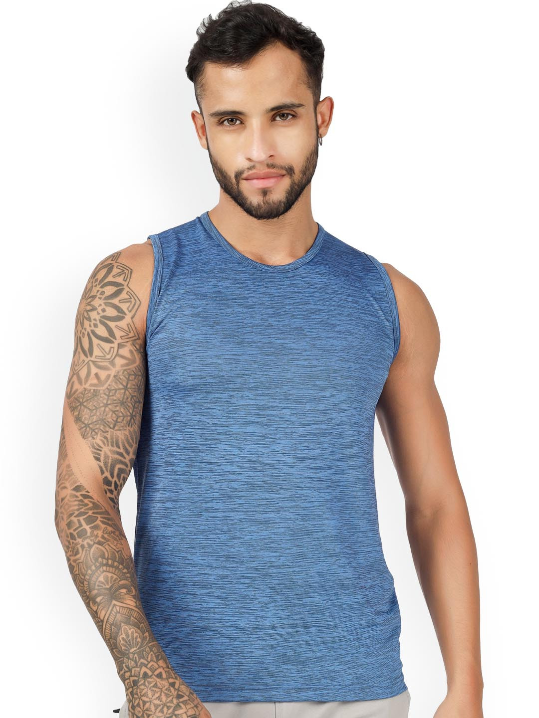 

BLUEFICUS Round Neck Pure Cotton Basic Innerwear Vest-104-M-MILANGE-SANDO-BLUE-L