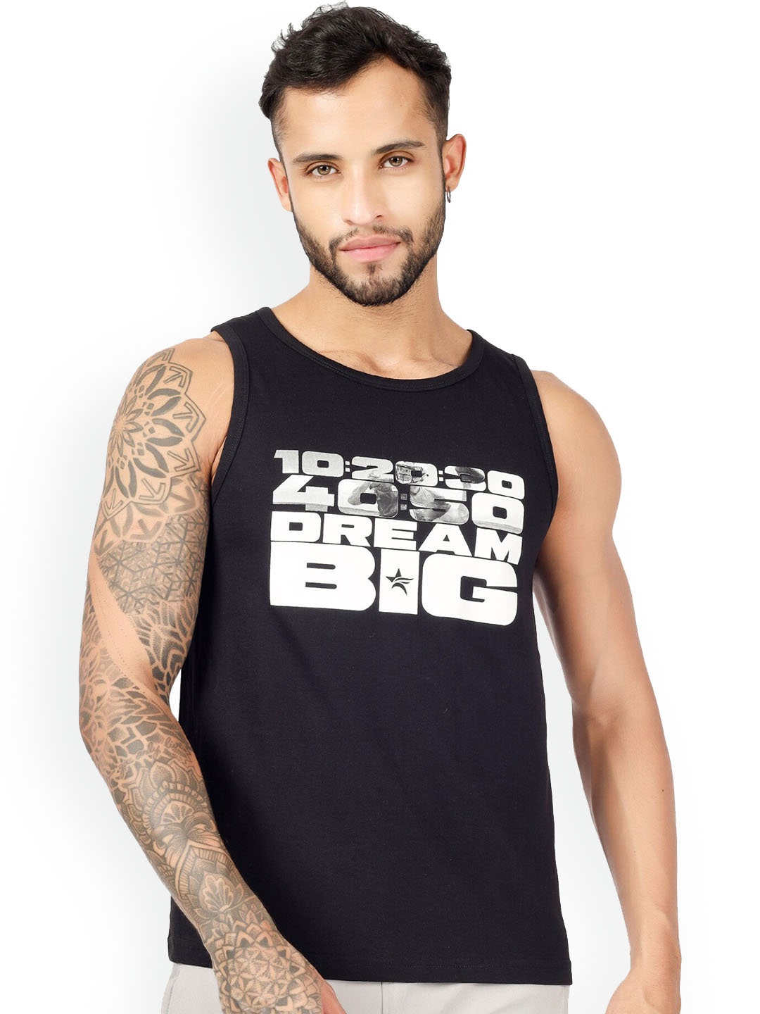 

BLUEFICUS Typography Printed Pure Cotton Basic Vest-105-M-DREAM BIG-SANDO-BLACK-M