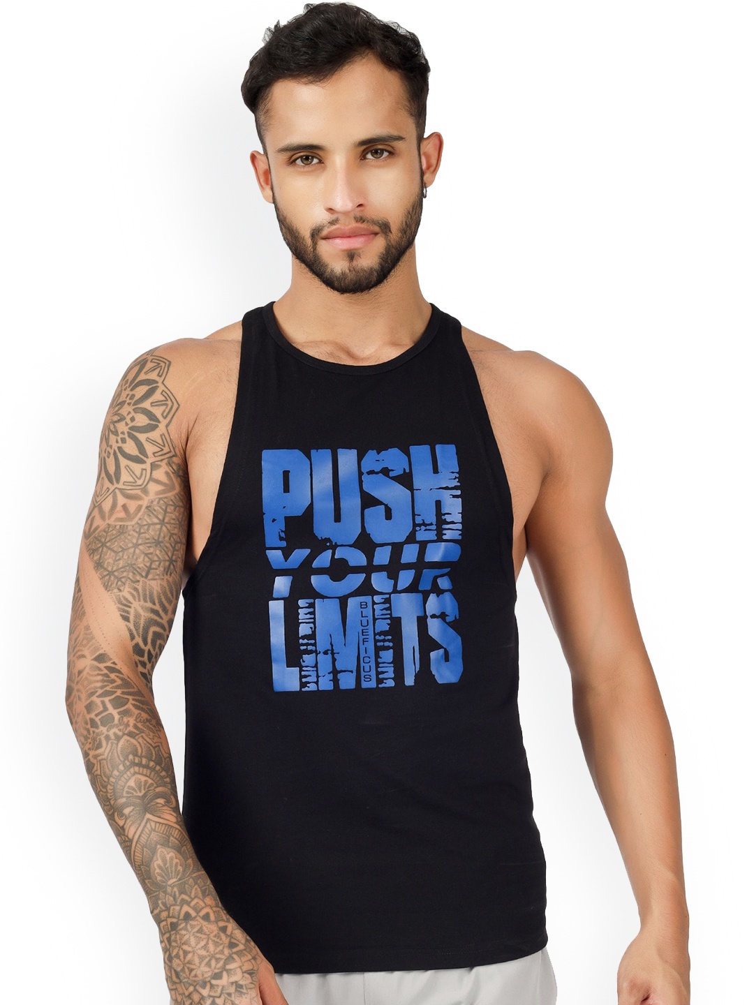 

BLUEFICUS Typography Printed Pure Cotton Basic Vest-103-M-PUSH-SANDO-BLACK-XL