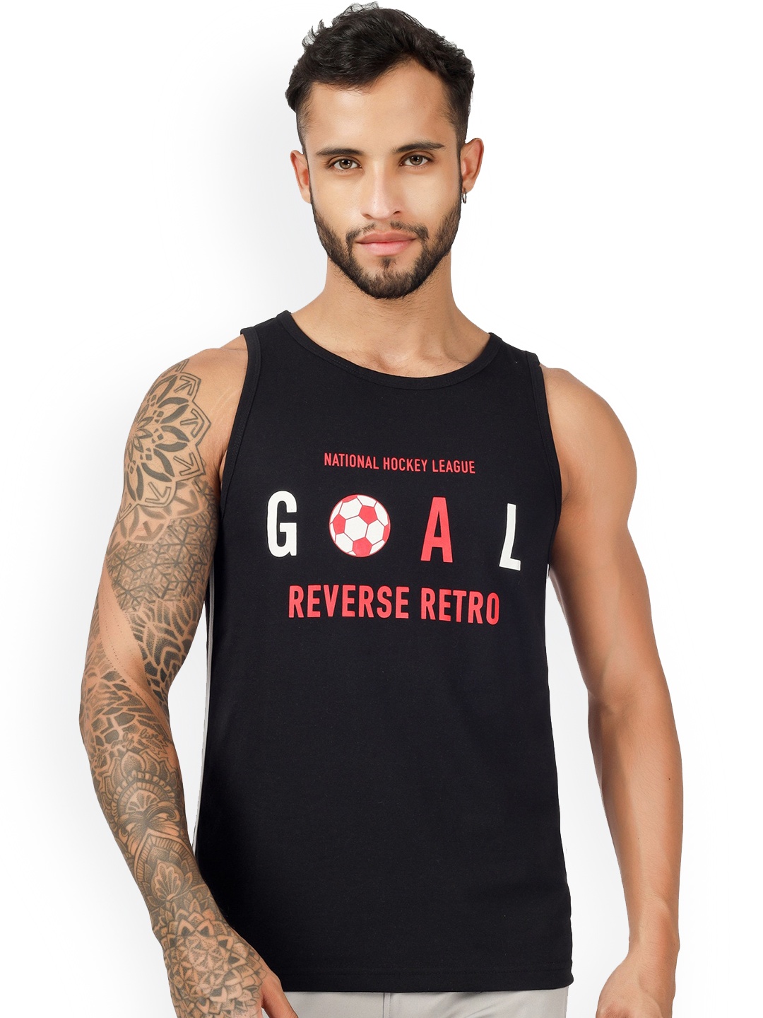 

BLUEFICUS Typography Printed Pure Cotton Innerwear Vest 105-M-GOAL-SANDO-BLACK-XL