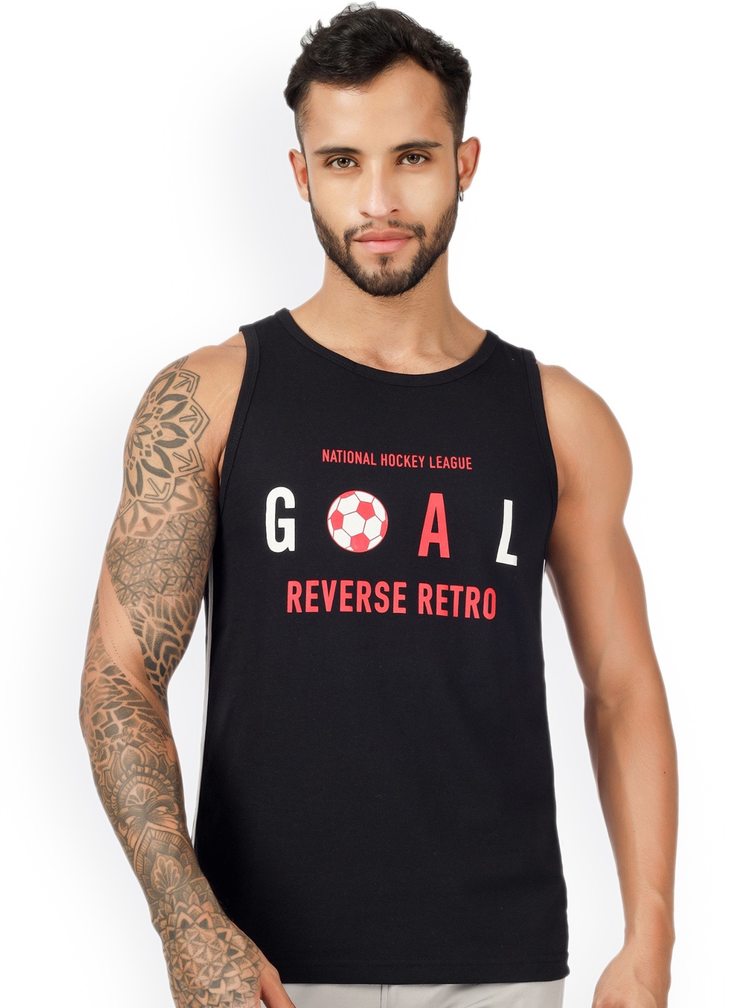 

BLUEFICUS Typography Printed Pure Cotton Basic Vest-105-M-GOAL-SANDO-BLACK-L
