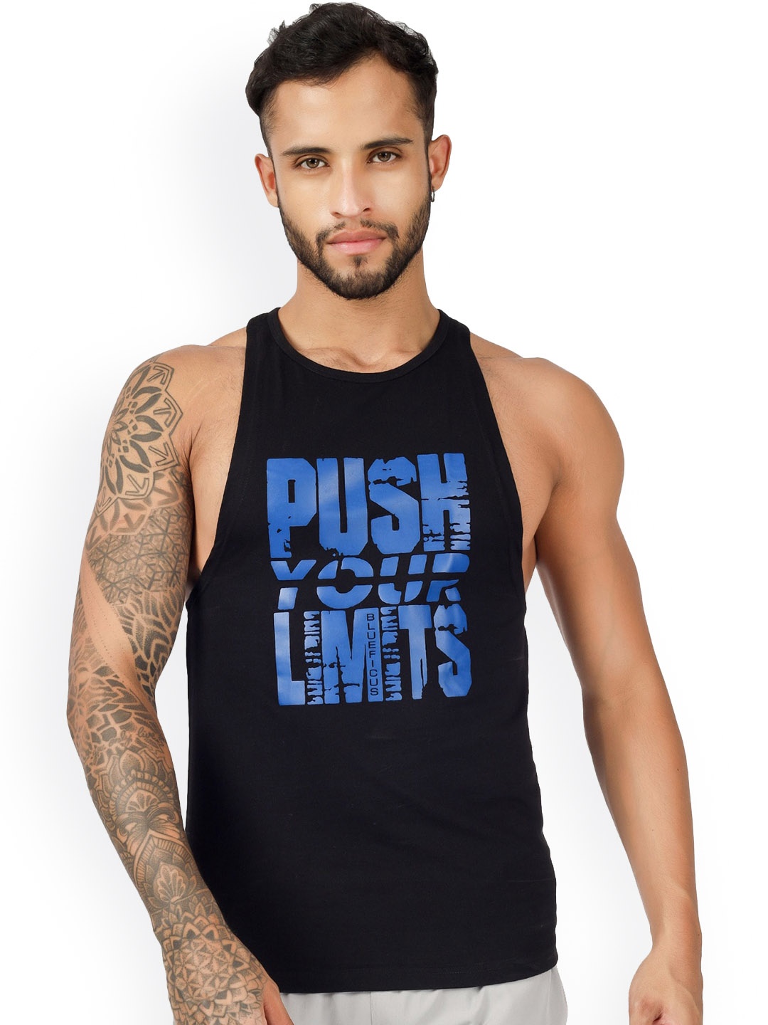 

BLUEFICUS Typography Printed Pure Cotton Basic Vest-103-M-PUSH-SANDO-BLACK-L