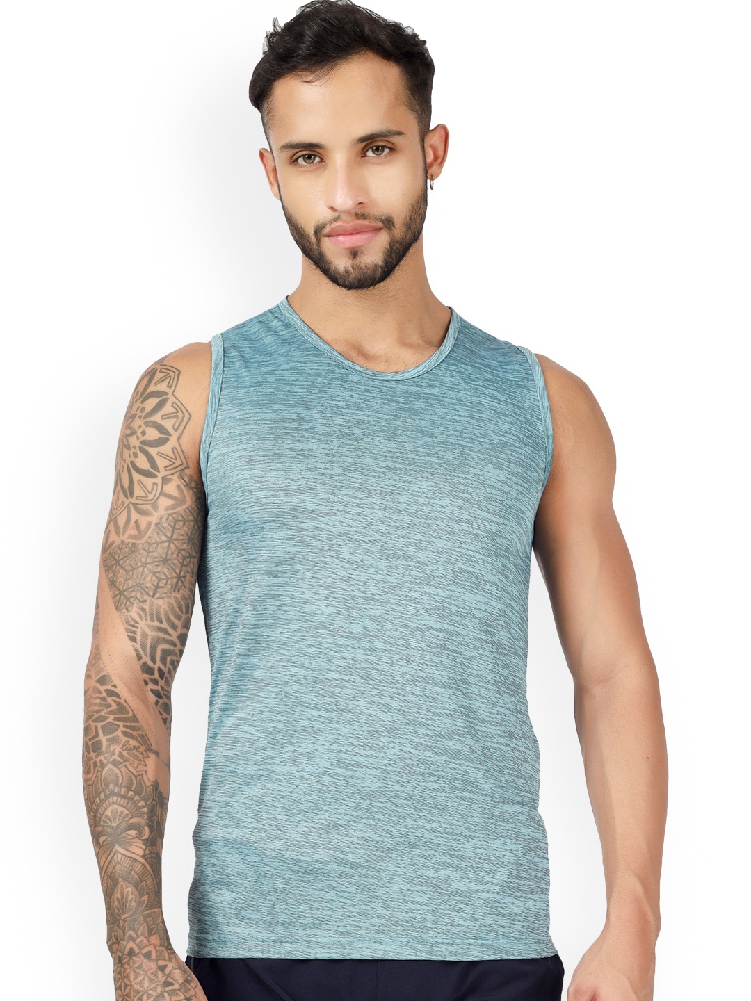 

BLUEFICUS Round Neck Pure Cotton Basic Innerwear Vest-104-M-MILANGE-SANDO-GREEN-L