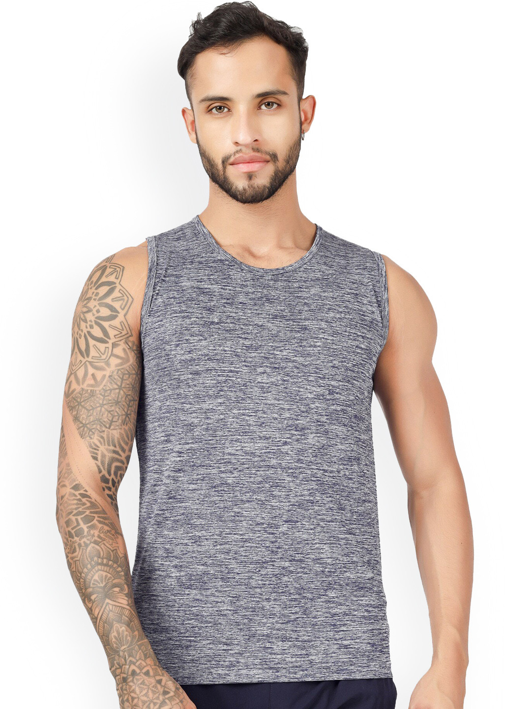 

BLUEFICUS Sleeveless Pure Cotton Basic Innerwear Vest-104-M-MILANGE-SANDO-GREY-M, Grey melange