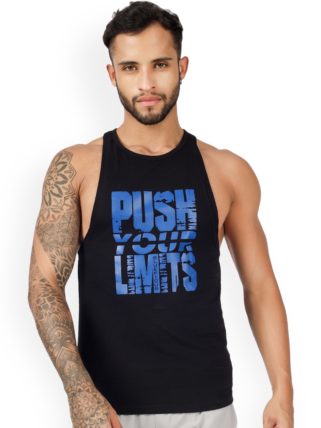 

BLUEFICUS Typography Printed Pure Cotton Innerwear Vest 103-M-PUSH-SANDO-BLACK-XXL