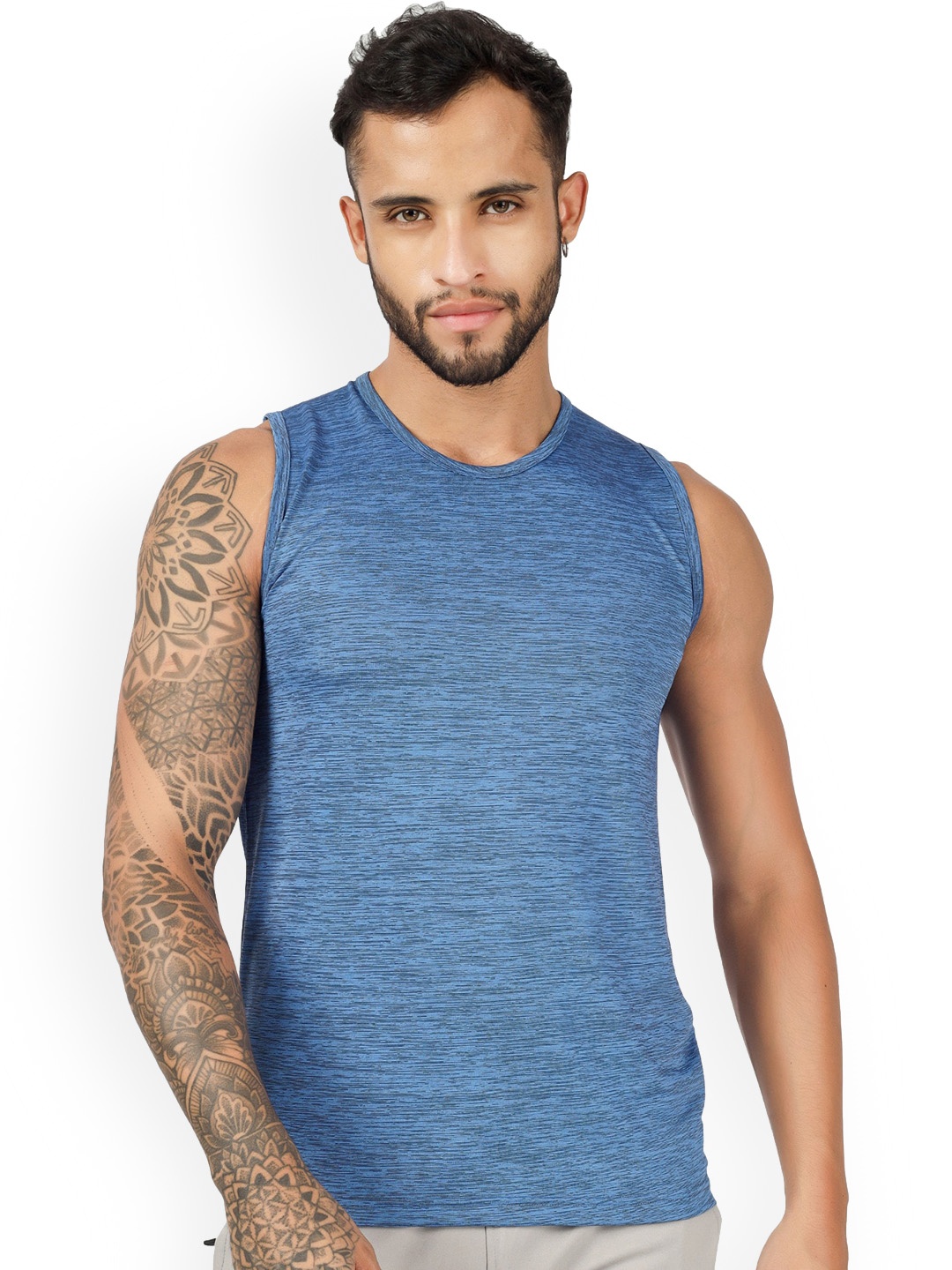 

BLUEFICUS Round Neck Pure Cotton Basic Innerwear Vest-104-M-MILANGE-SANDO-BLUE-XL